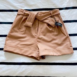 NWT Express camel faux leather paperbag shorts